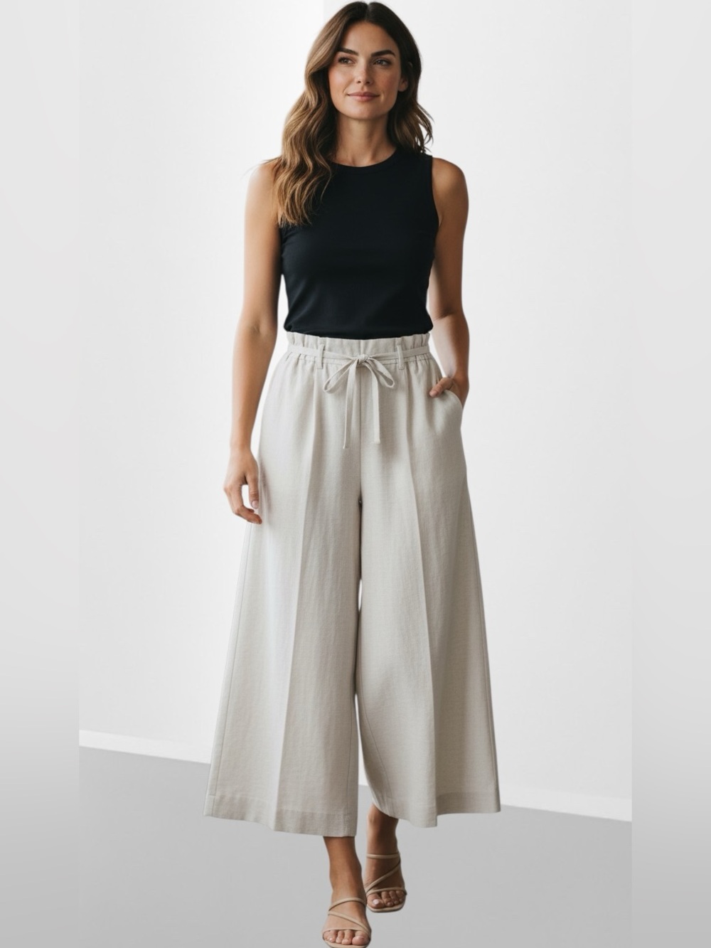 Jules & Leopold Beige High-Waisted Wide Leg Pants Women’s Size Small